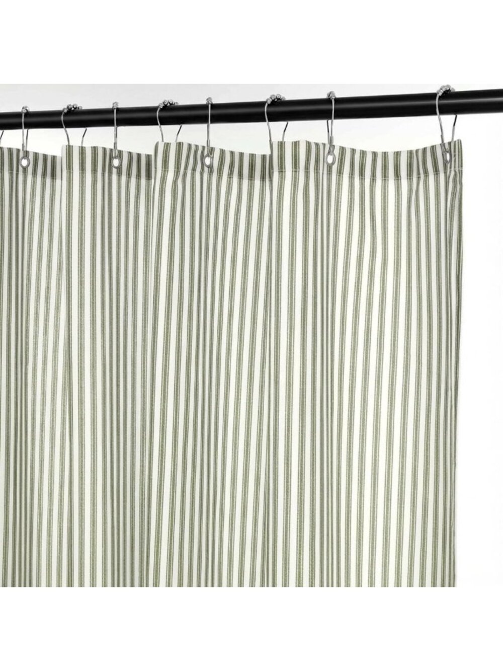 Green and White Stripe Shower Curtain, 72x72 Inches, Waterproof Fabric Decor